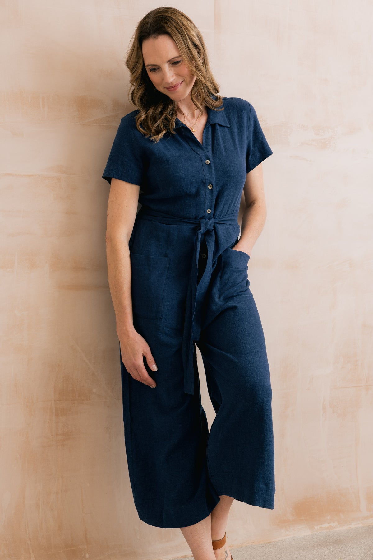 Josie Linen Blend Cropped Jumpsuit