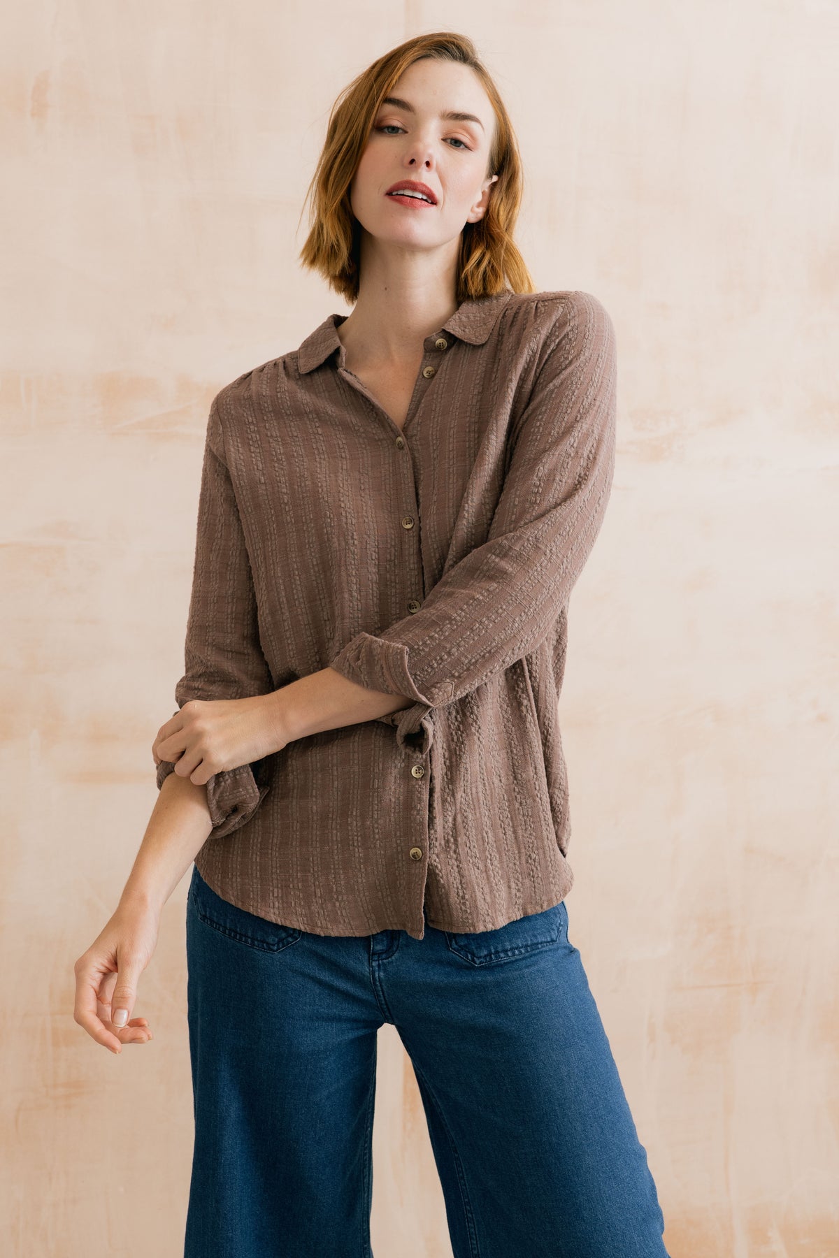 Savannah Textured Seersucker Shirt Mocha