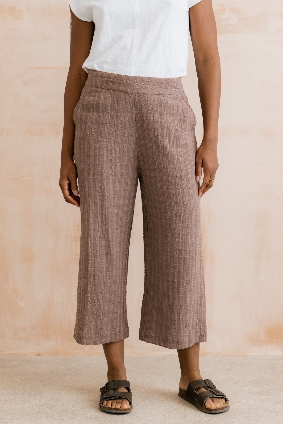 Drift Textured Seersucker Culottes Mocha