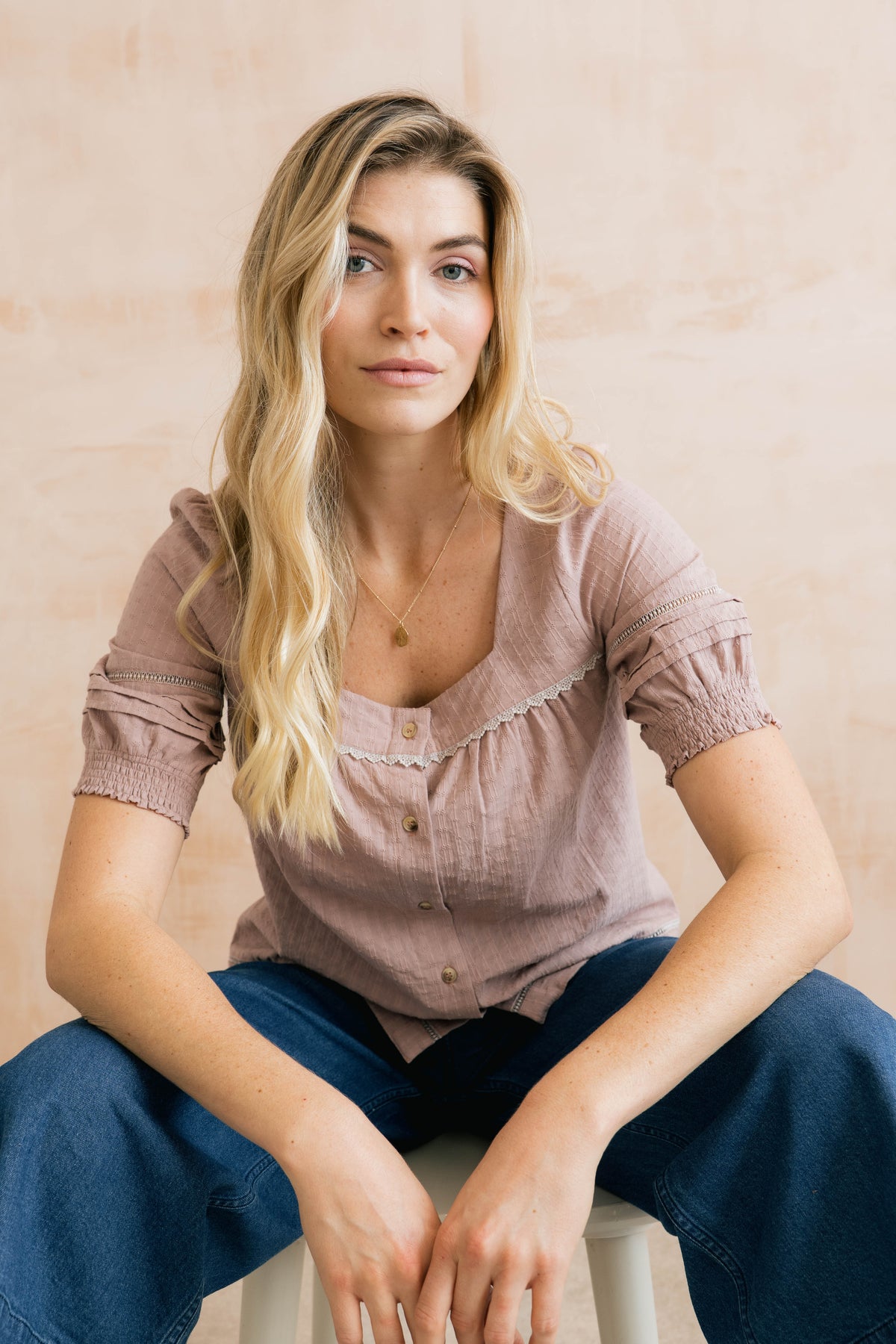 Poppy Plain Cotton Blouse Soft Pink