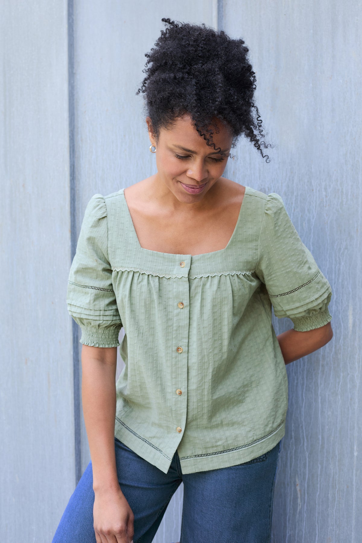 Poppy Plain Cotton Blouse Sage