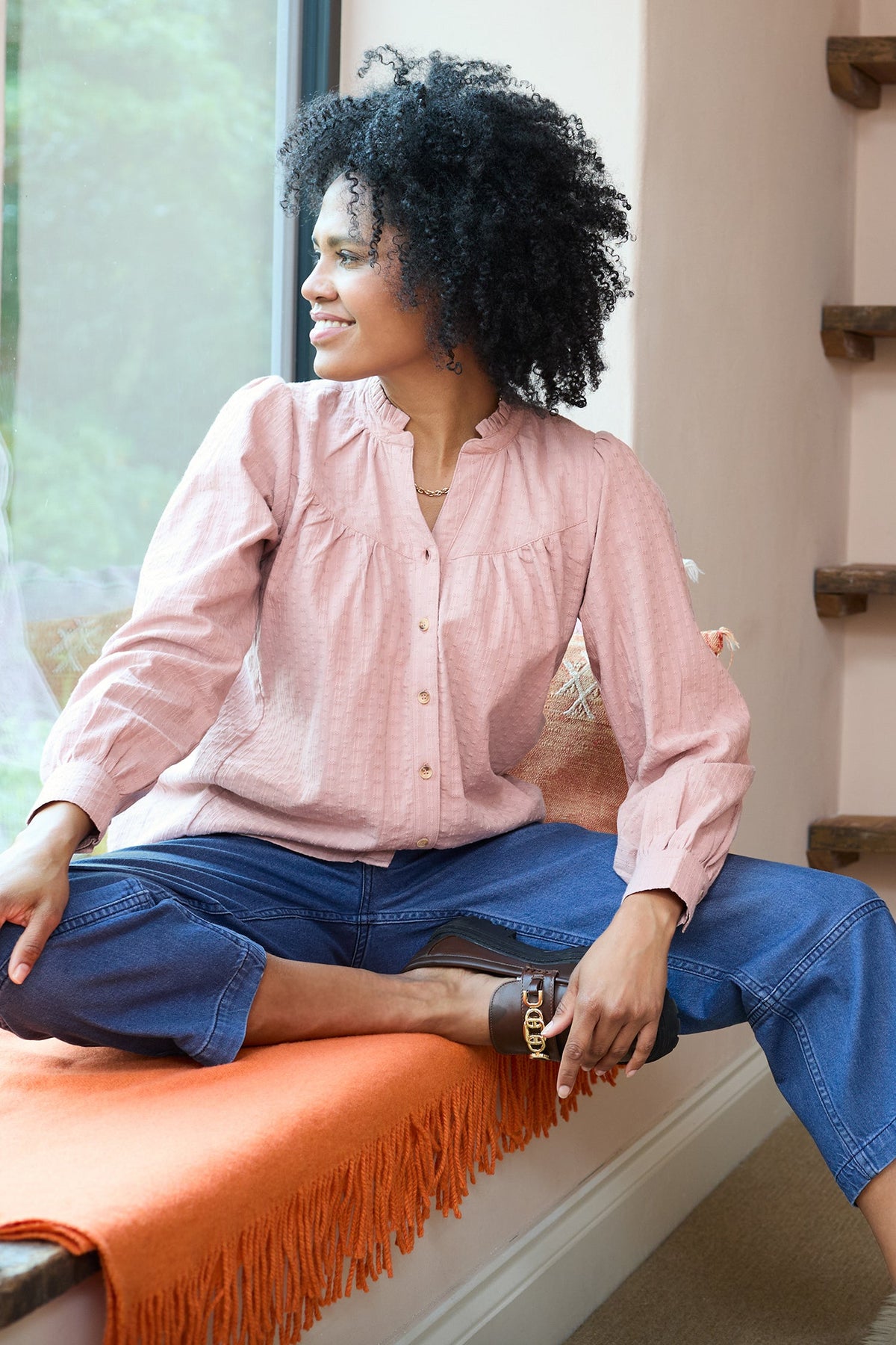 Wayfaring Embroidered Cotton Blouse Soft Pink