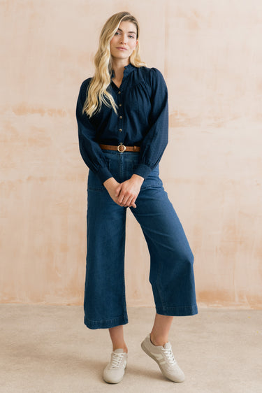 Wayfaring Embroidered Cotton Blouse Navy