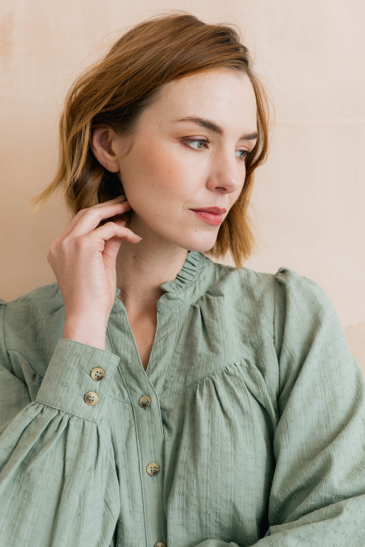 Wayfaring Embroidered Cotton Blouse Sage