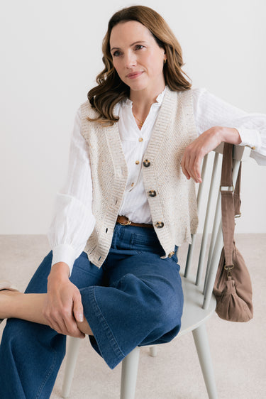 Celandine Flecked Knit Sleeveless Waistcoat Ecru