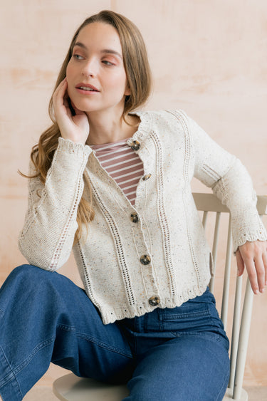 Jasmine Flecked Knit Cardigan Ecru