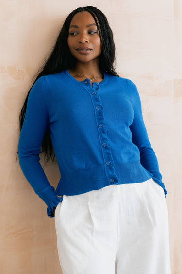 Lauren Ruffle Outfitter Cardigan Cobalt