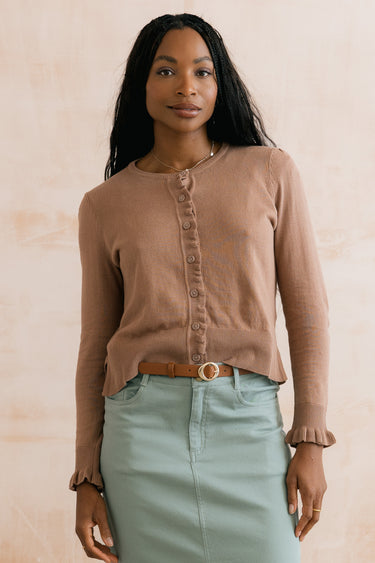 Lauren Ruffle Outfitter Cardigan Mocha