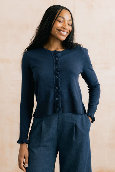 Lauren Ruffle Outfitter Cardigan Navy