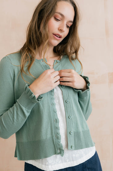 Lauren Ruffle Outfitter Cardigan Ocean