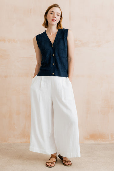 Sophie Pointelle Knit Sleeveless Waistcoat Navy