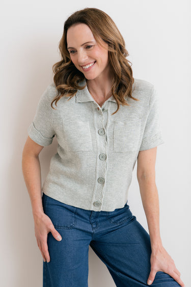Phoebe Short Sleeve Knitted Jacket Silver Sage