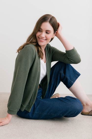 Shore Light Knit Cropped Cardigan Laurel Green