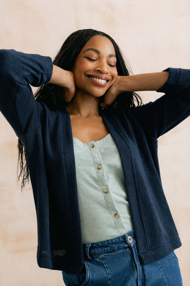 Shore Light Knit Cropped Cardigan Navy