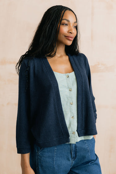 Shore Light Knit Cropped Cardigan Navy