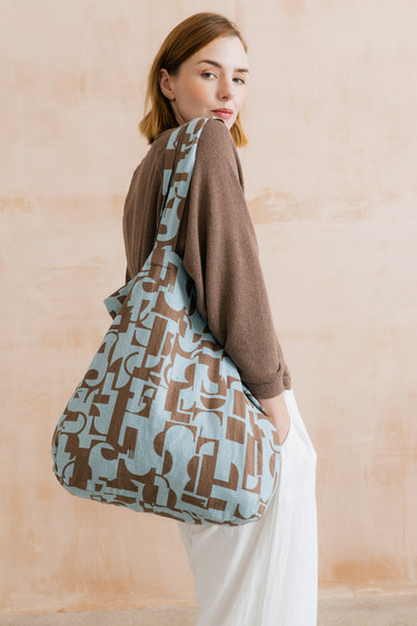 Linen Blend Highline Print Tote Bag Mocha