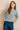 Marnie Striped Frill Neck Top Navy/Ecru