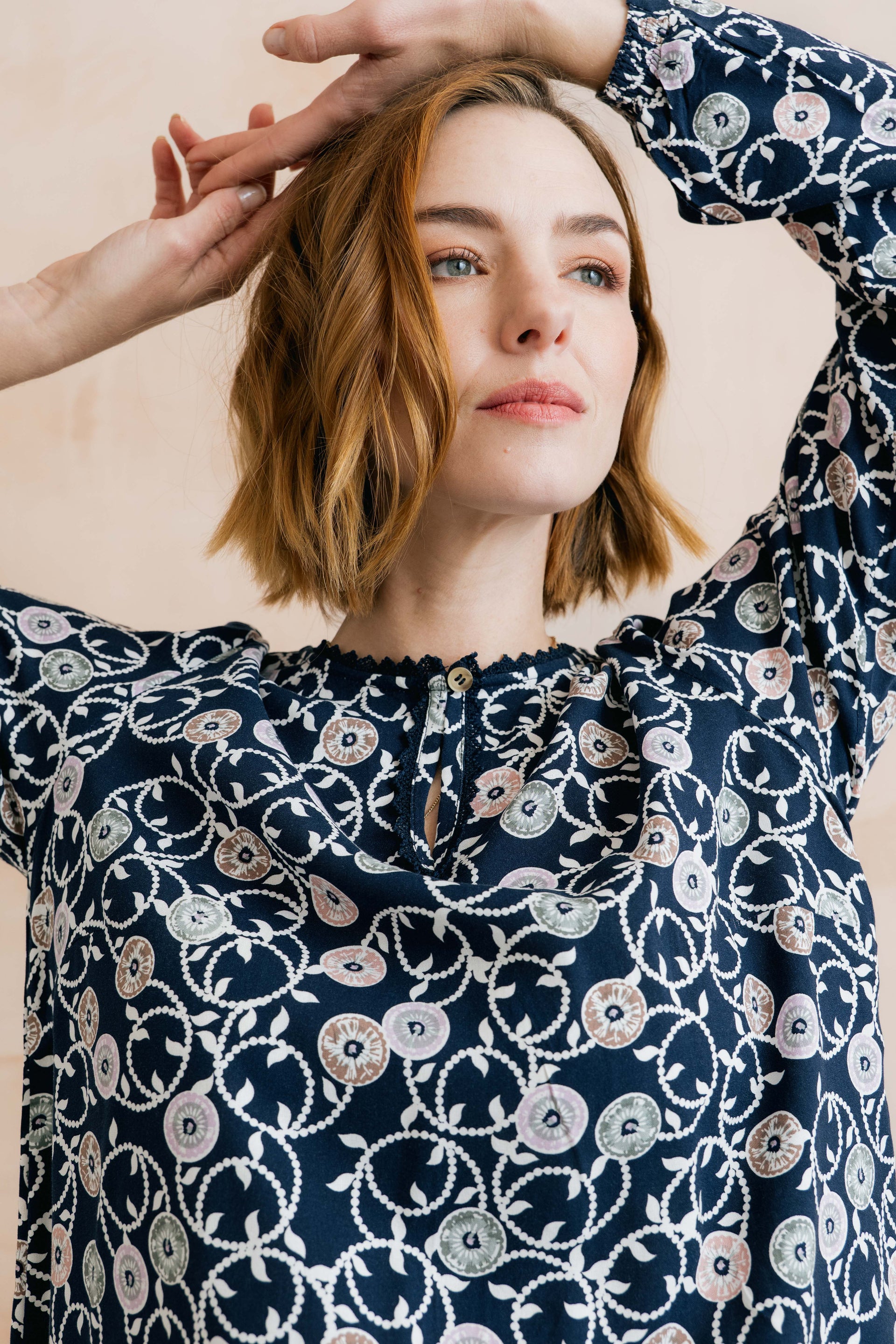 Emily Printed Keyhole Blouse