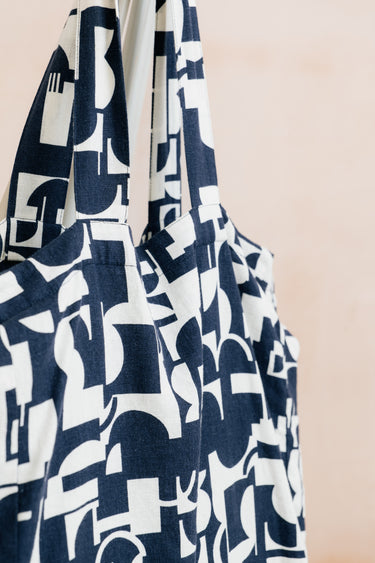 Linen Blend Highline Print Tote Bag Navy