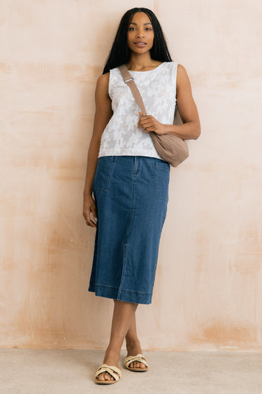 Penrose Denim Midi Skirt Blue