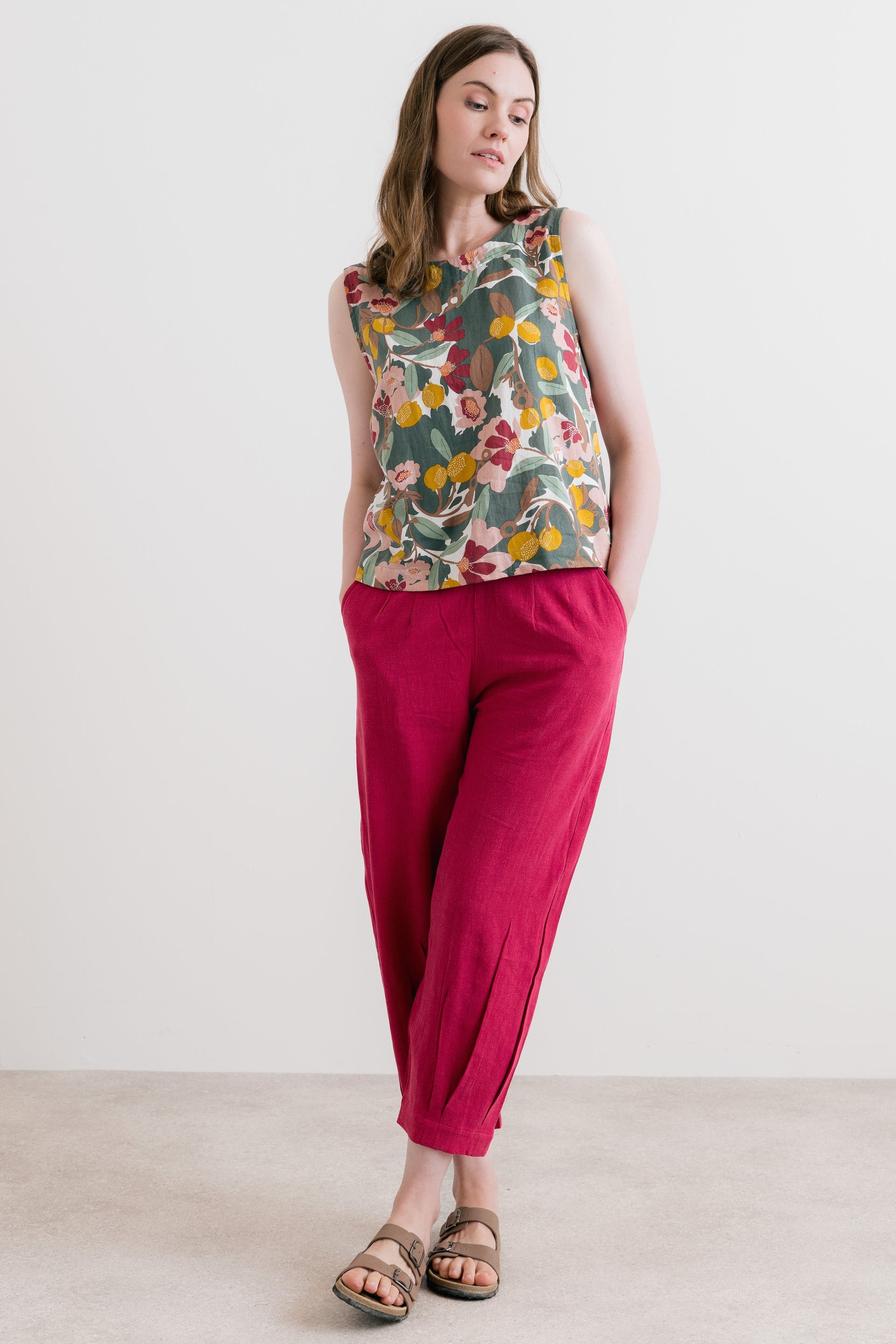 Sail Linen Blend Cropped Trousers Boysenberry