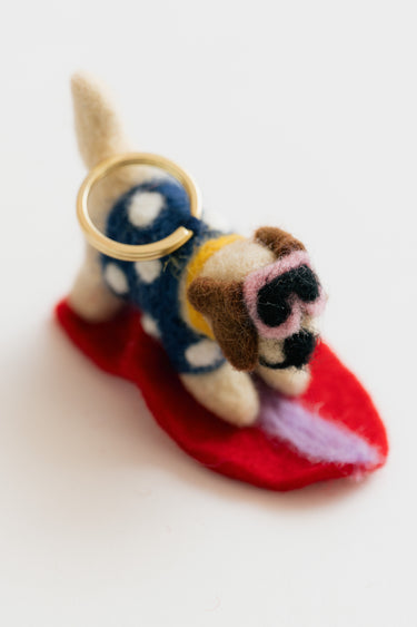 Bowie The Surfing Dog Felt Keyring